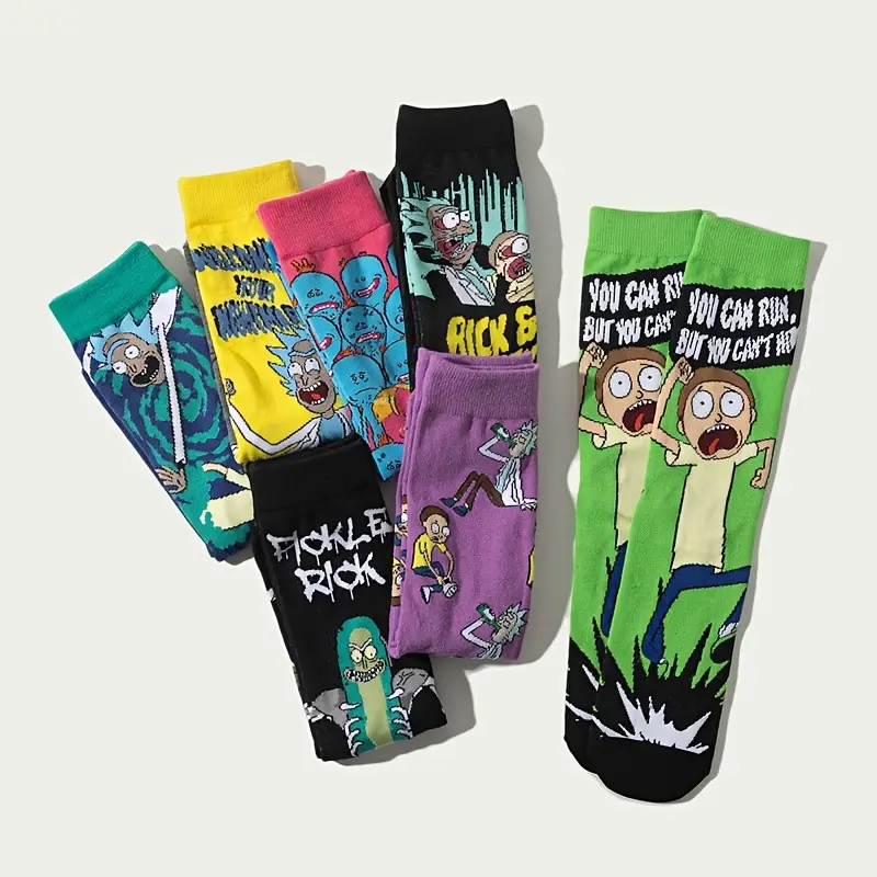 Pack de 7 Calcetines Unisex Juveniles con diseño de Rick and Morty, Cómodos y Transpirables, Medias al Tobillo con Diseño único, con altas costuras y cantidades limitadas